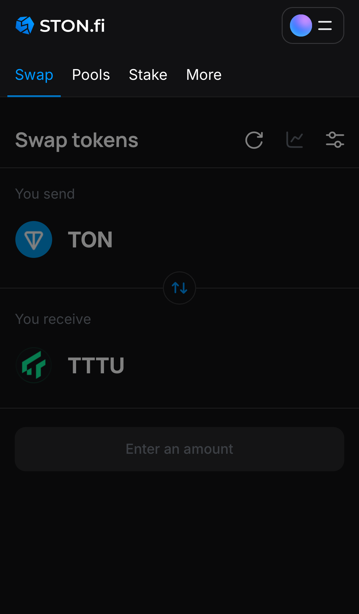 Open the STON.fi app and navigate to the ‘Swap‘ tab.