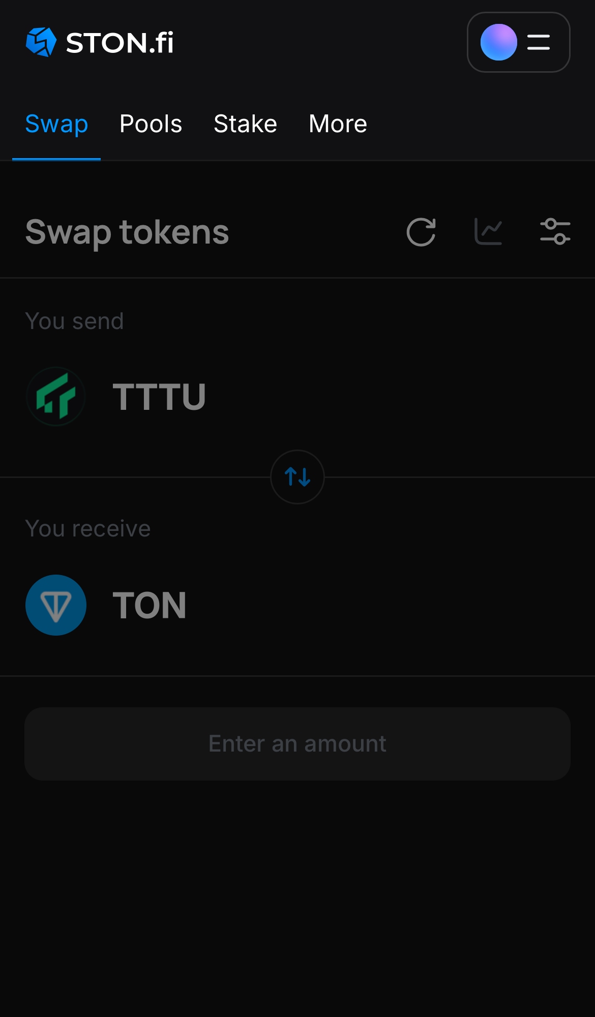 Open the STON.fi app and navigate to the ‘Swap‘ tab.