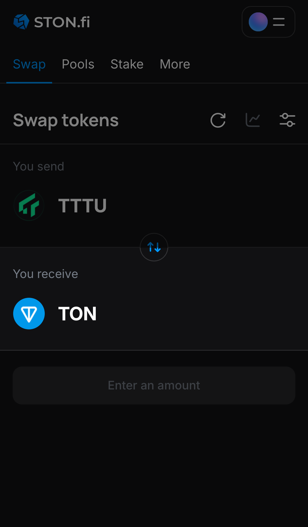 Choose a token in the ‘You receive’ box — for example, TON.