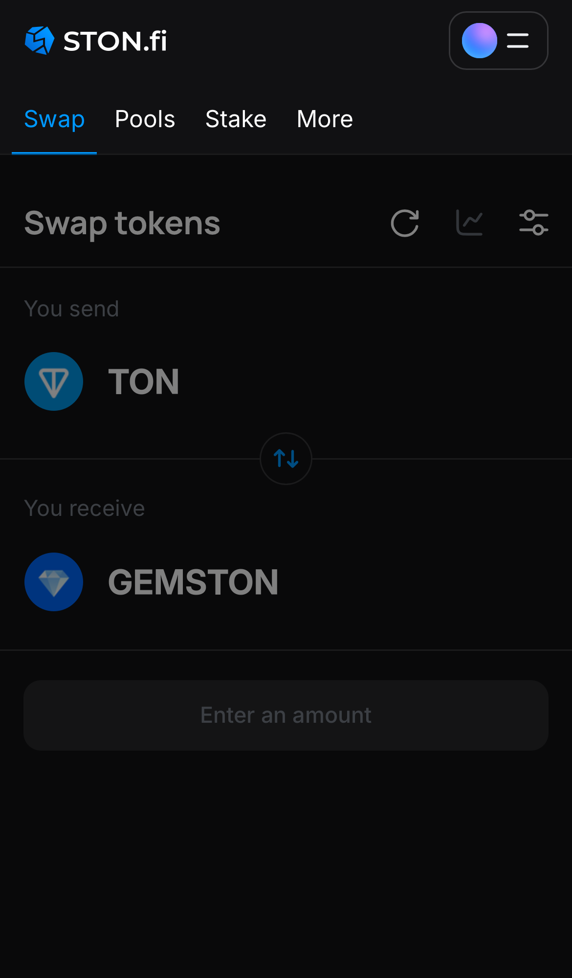 Mở ứng dụng STON.fi và chuyển đến tab ‘Swap‘.