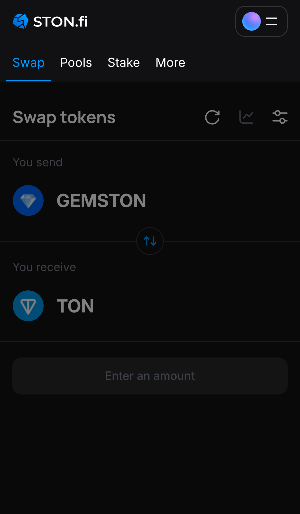 Mở ứng dụng STON.fi và chuyển đến tab ‘Swap‘.