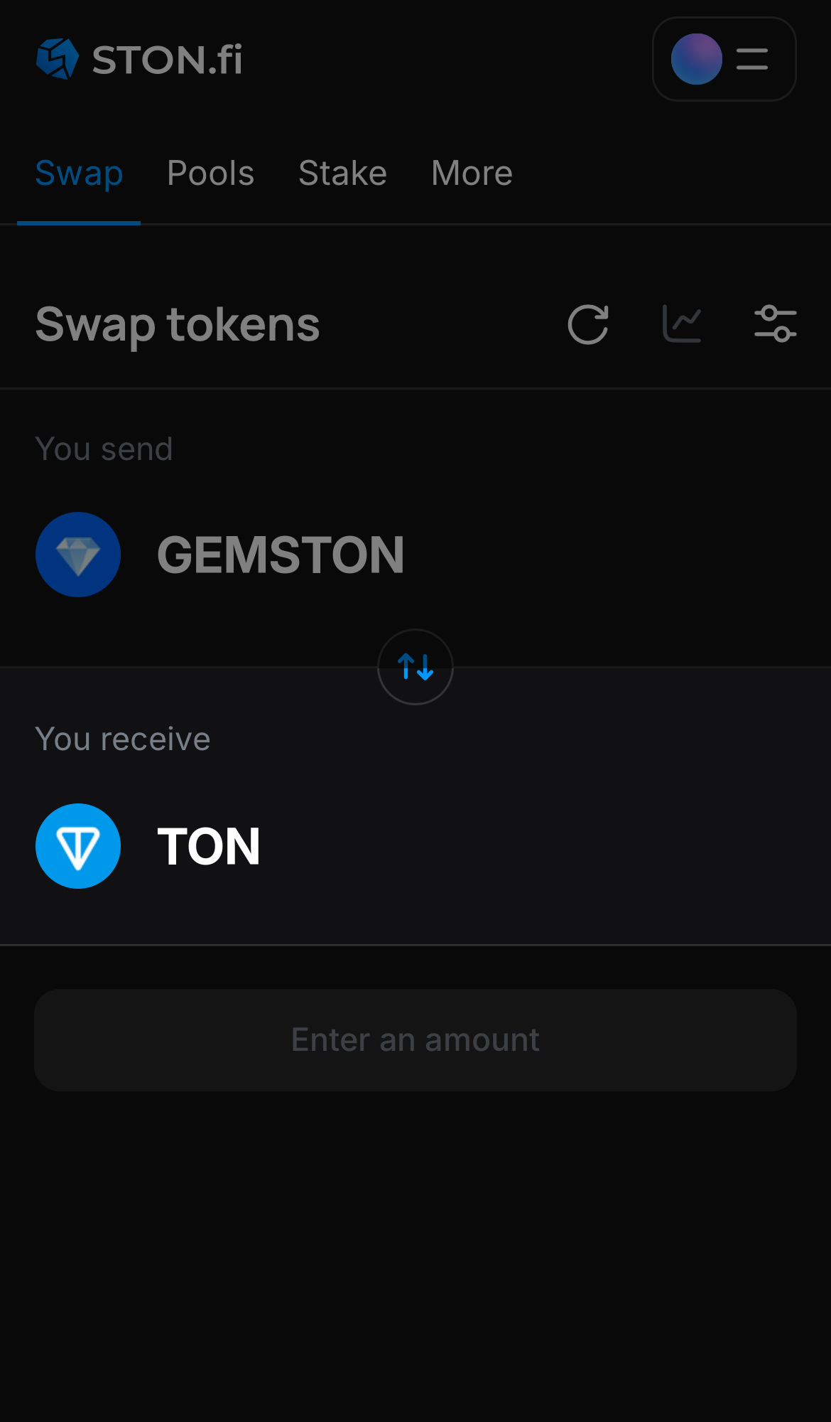 Chọn một token trong ô ‘You receive’ — ví dụ, TON.