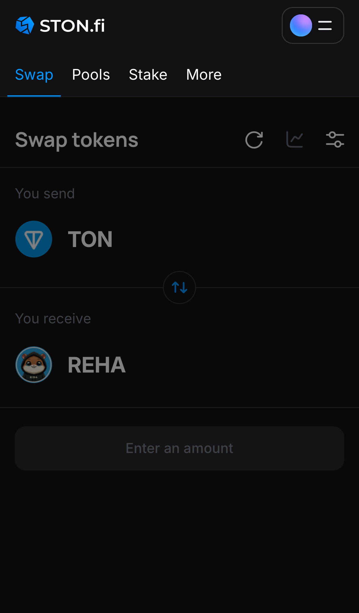 Open the STON.fi app and navigate to the ‘Swap‘ tab.
