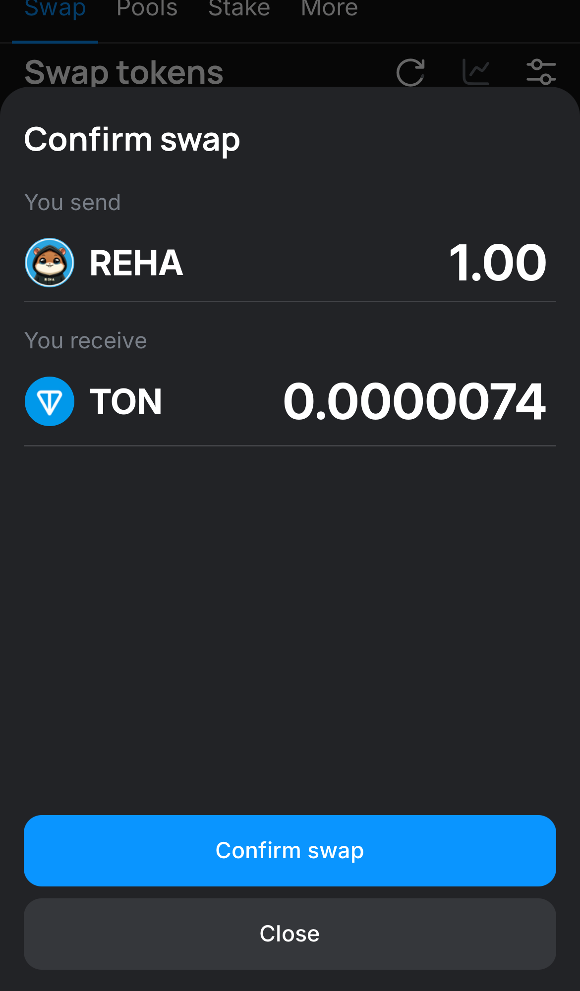 Click ‘Swap‘, double-check the details, and confirm the transaction by clicking the ‘Confirm swap‘ button.