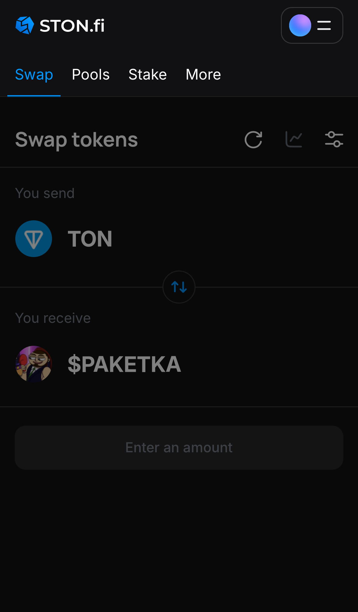 Ouvrez l’ application STON.fi et allez sur l’onglet ‘Swap‘.