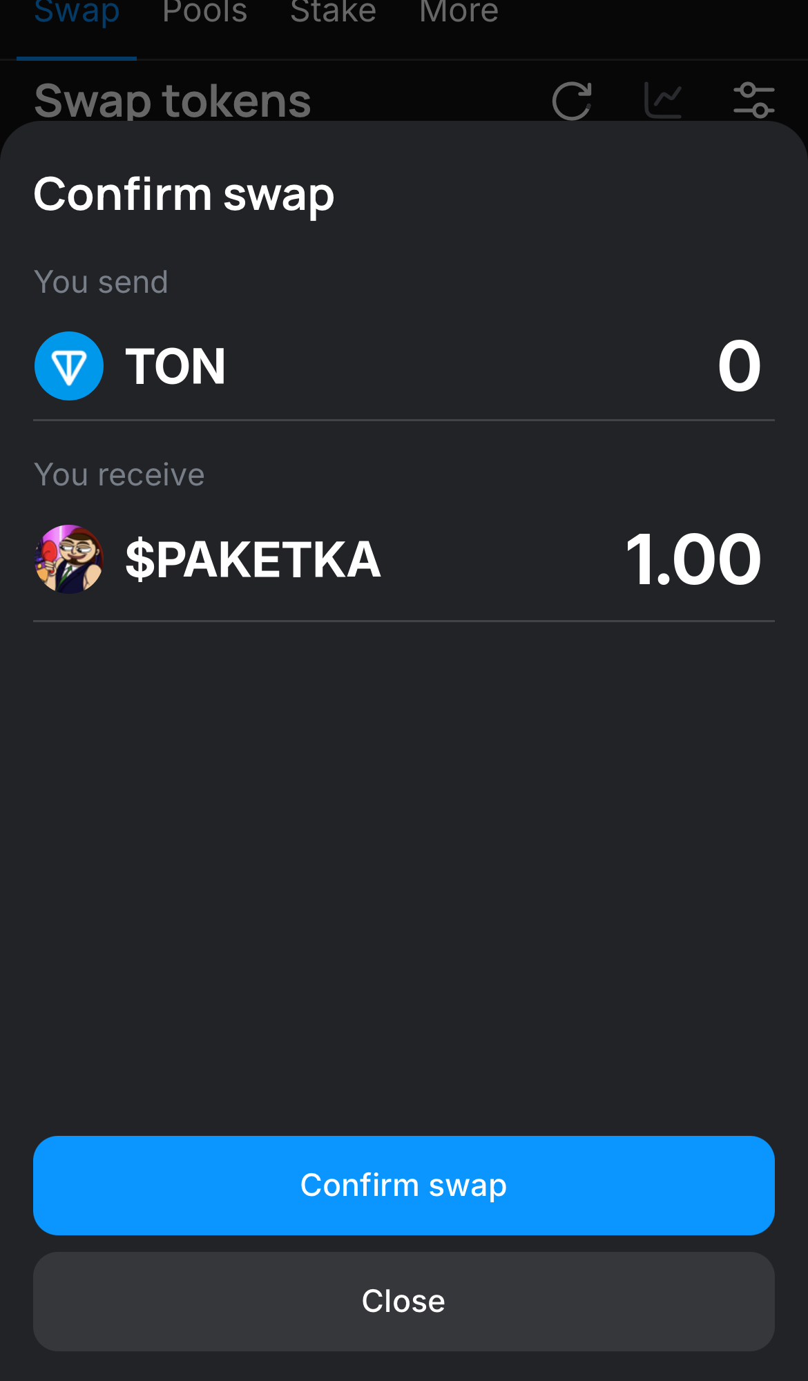 Cliquez sur ‘Swap‘, vérifiez les détails, puis confirmez la transaction en cliquant sur le bouton ‘Confirm swap‘.