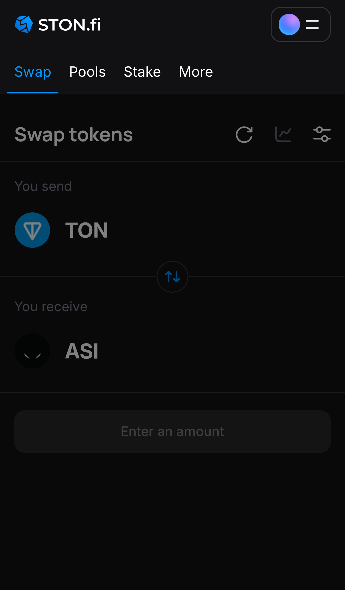 Abra o aplicativo STON.fi e vá até a aba ‘Swap‘.