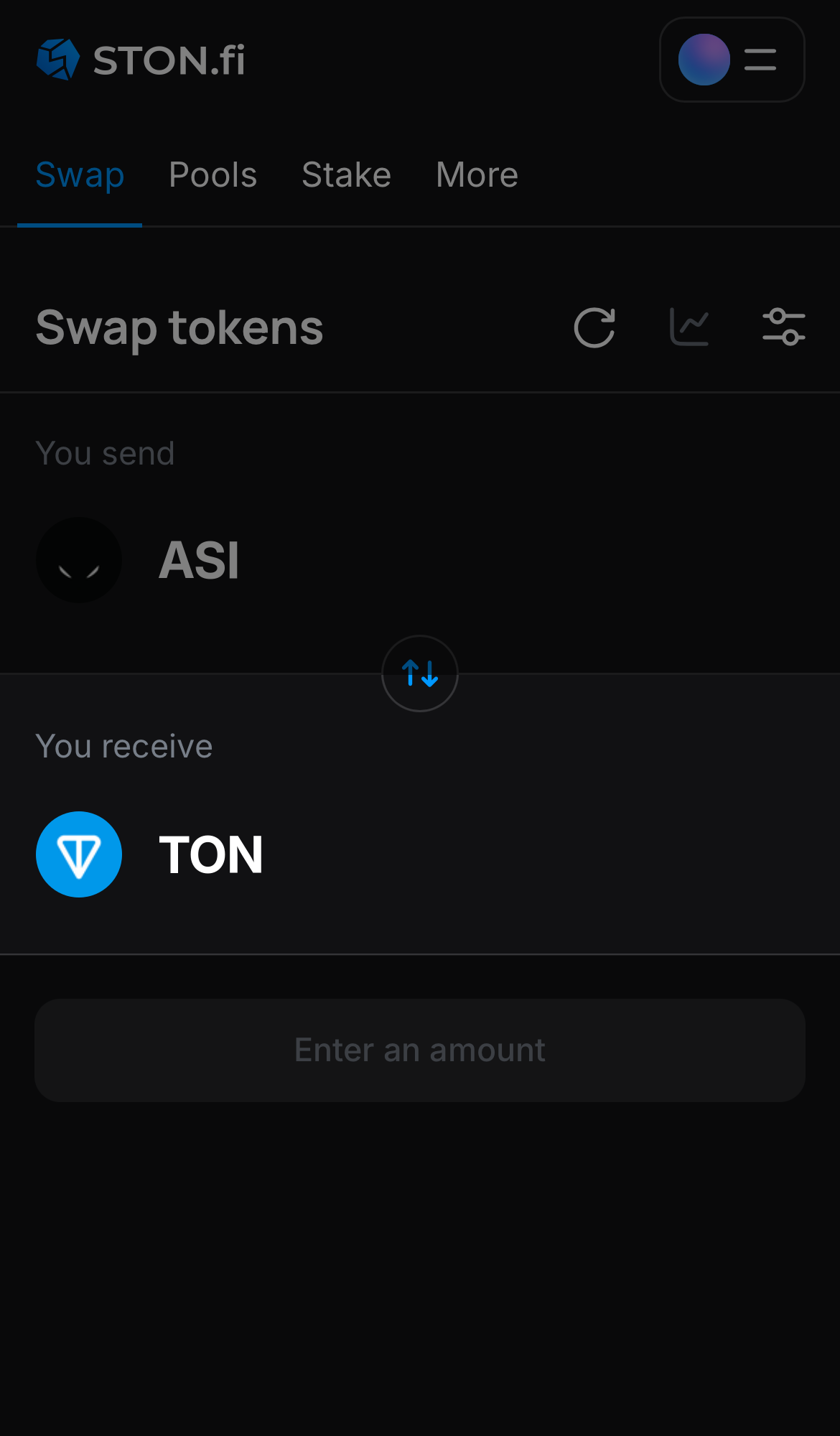 Selecione um token na caixa ‘You receive’ — por exemplo, TON.