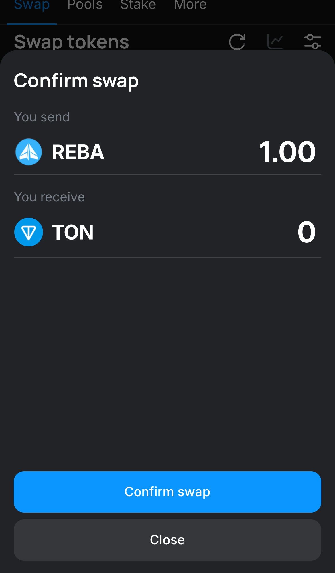 Click ‘Swap‘, double-check the details, and confirm the transaction by clicking the ‘Confirm swap‘ button.