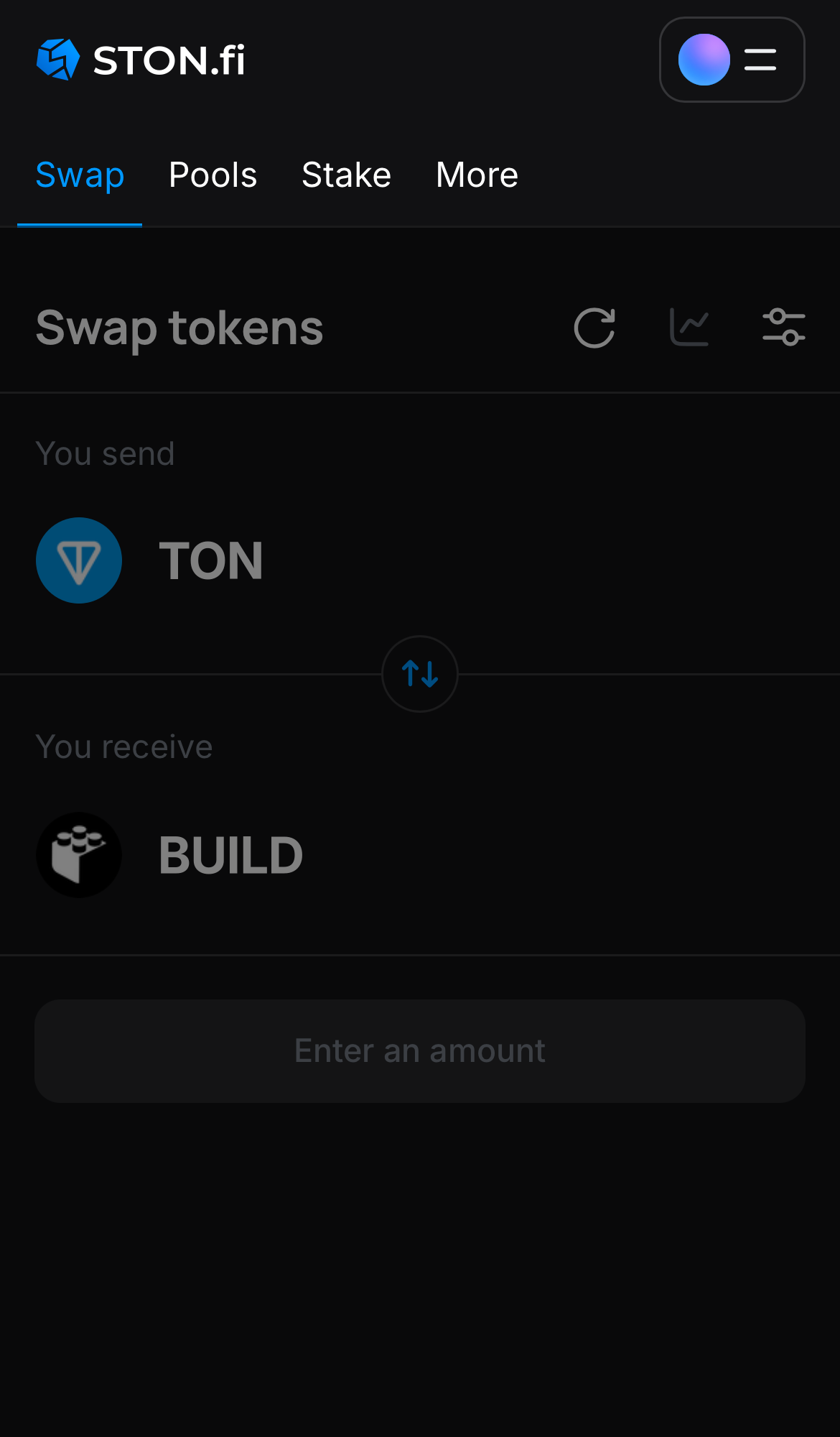 برنامه STON.fi را باز کنید و به زبانه ‘Swap‘ بروید.