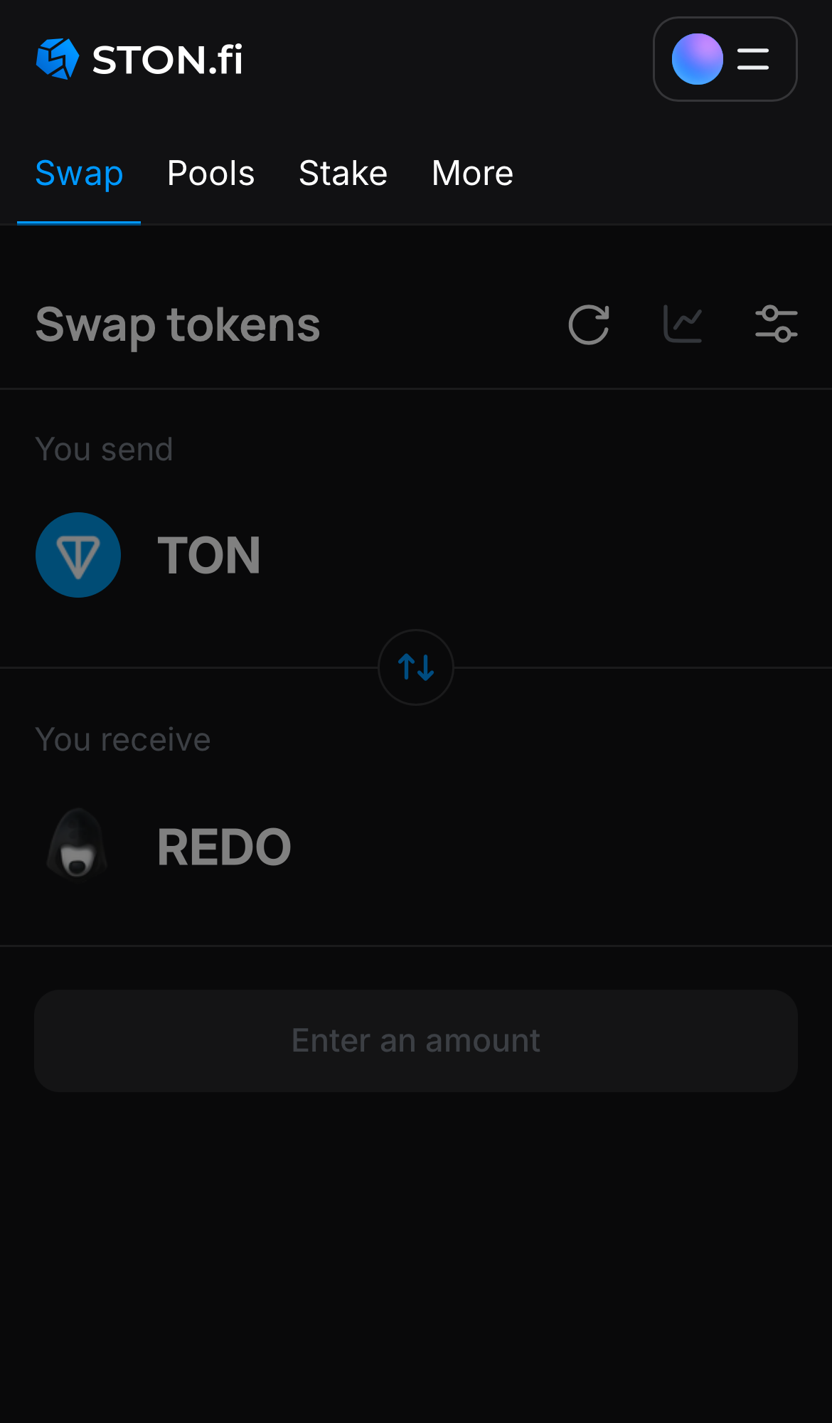 Open the STON.fi app and navigate to the ‘Swap‘ tab.
