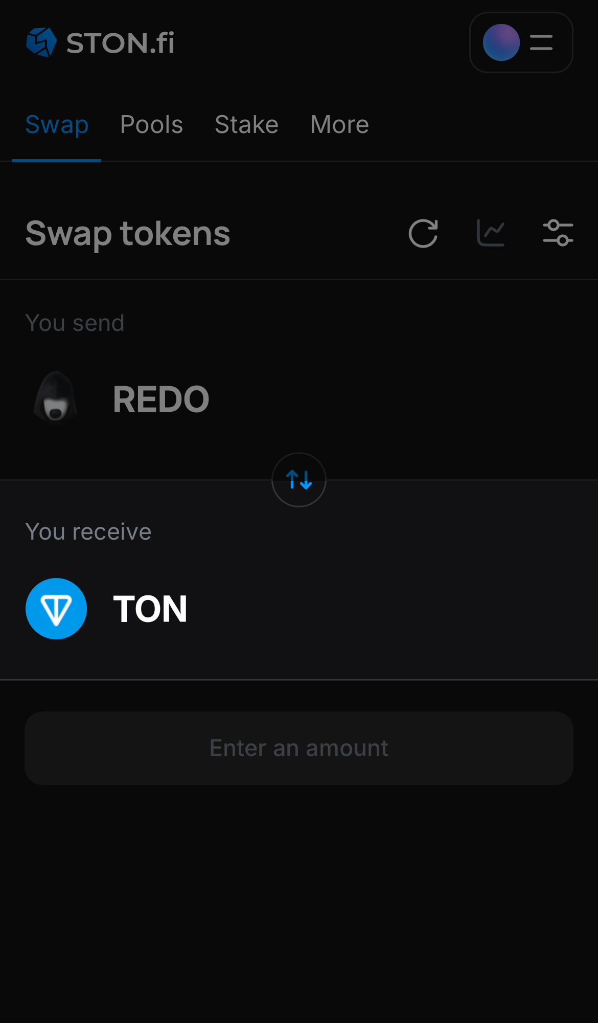 Choose a token in the ‘You receive’ box — for example, TON.