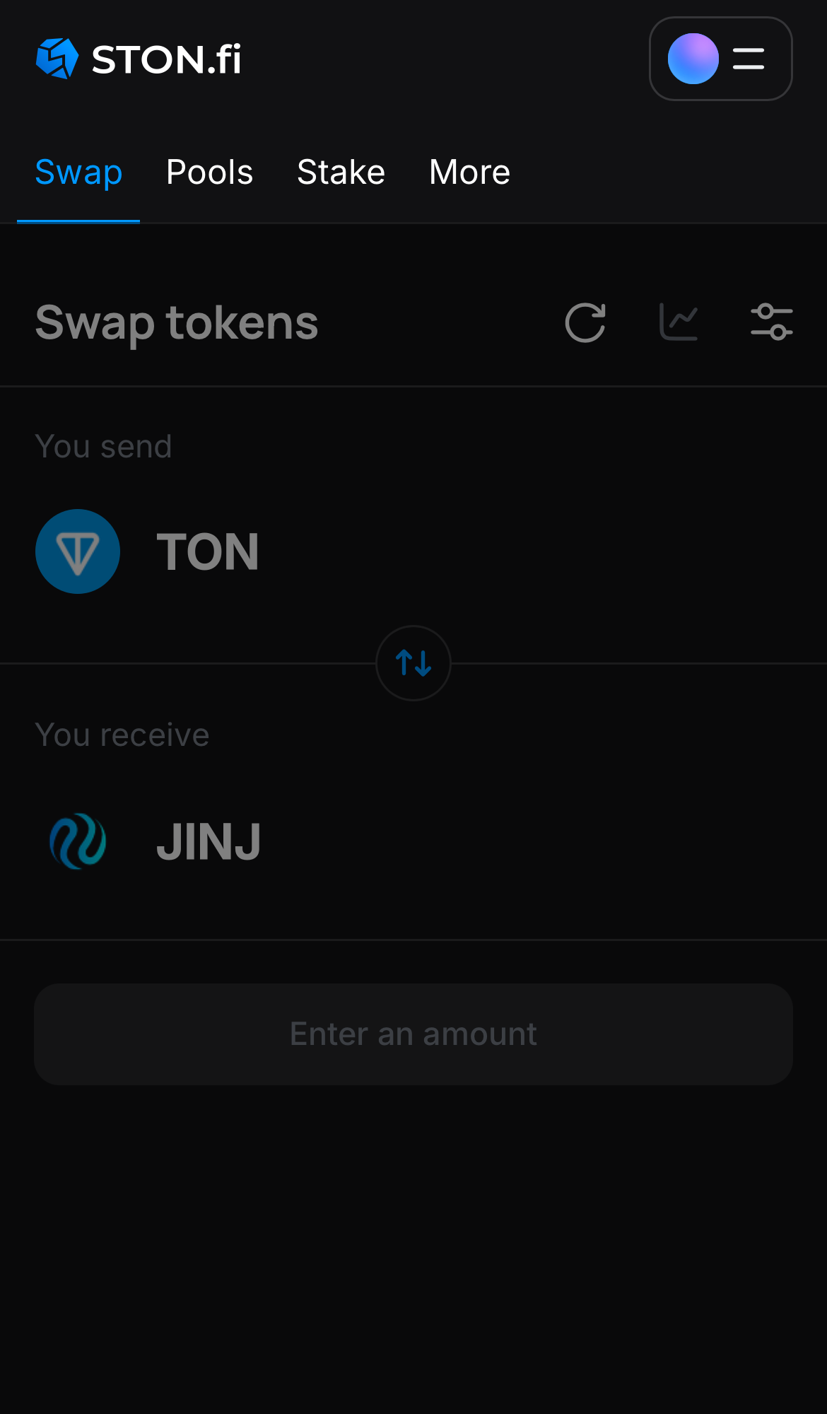 Open the STON.fi app and navigate to the ‘Swap‘ tab.