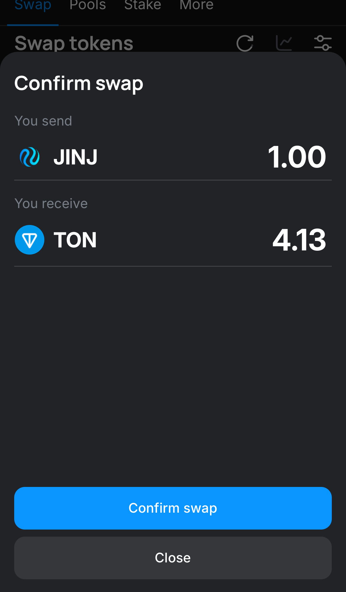 Click ‘Swap‘, double-check the details, and confirm the transaction by clicking the ‘Confirm swap‘ button.
