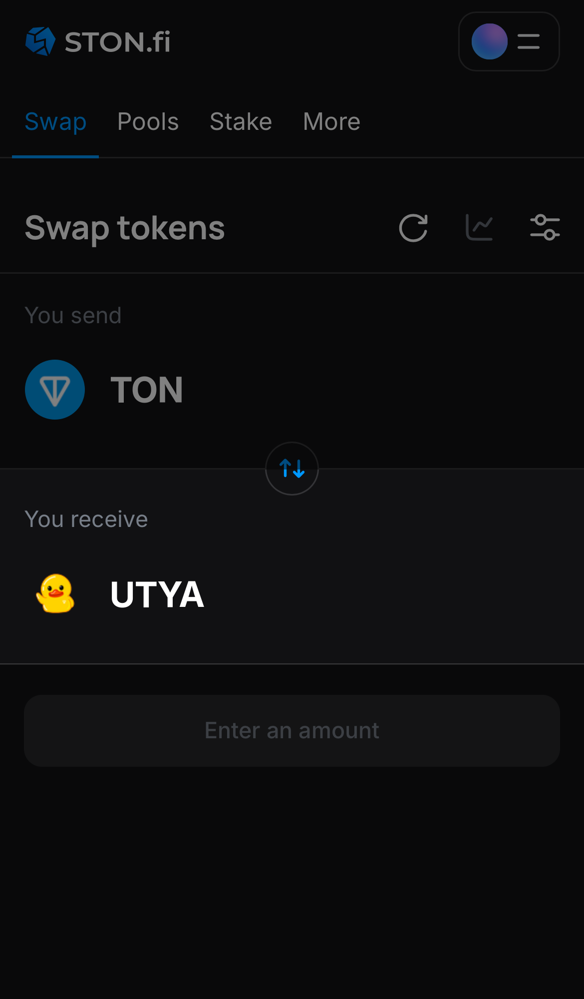 Selecione UTYA na caixa ‘You receive‘.