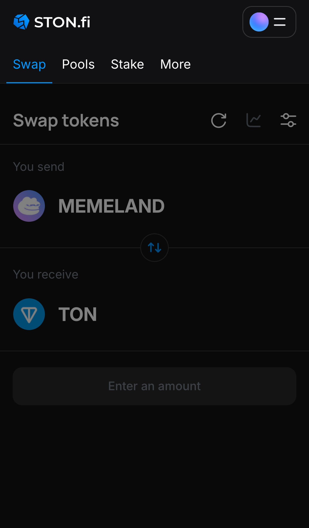 Mở ứng dụng STON.fi và chuyển đến tab ‘Swap‘.