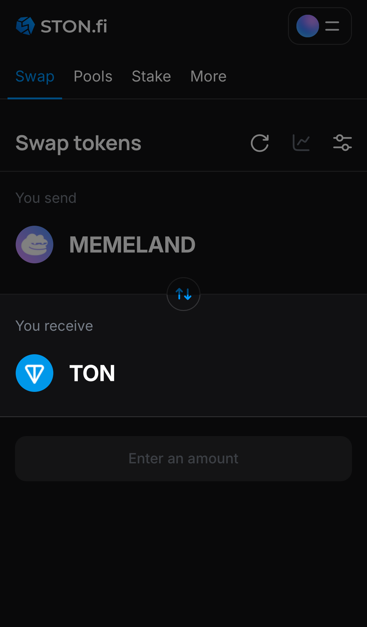 Chọn một token trong ô ‘You receive’ — ví dụ, TON.
