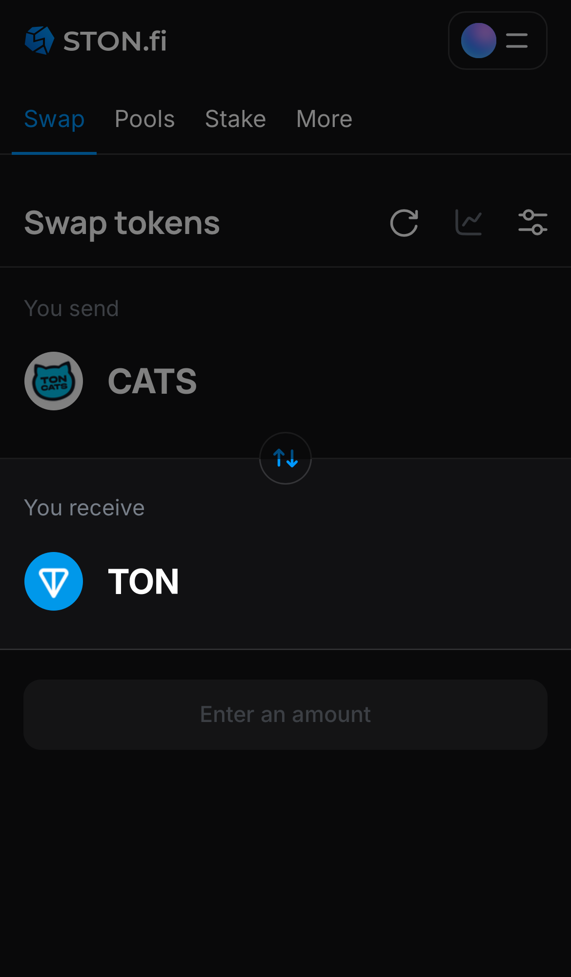 Elige un token en la casilla ‘You receive’ — por ejemplo, TON.
