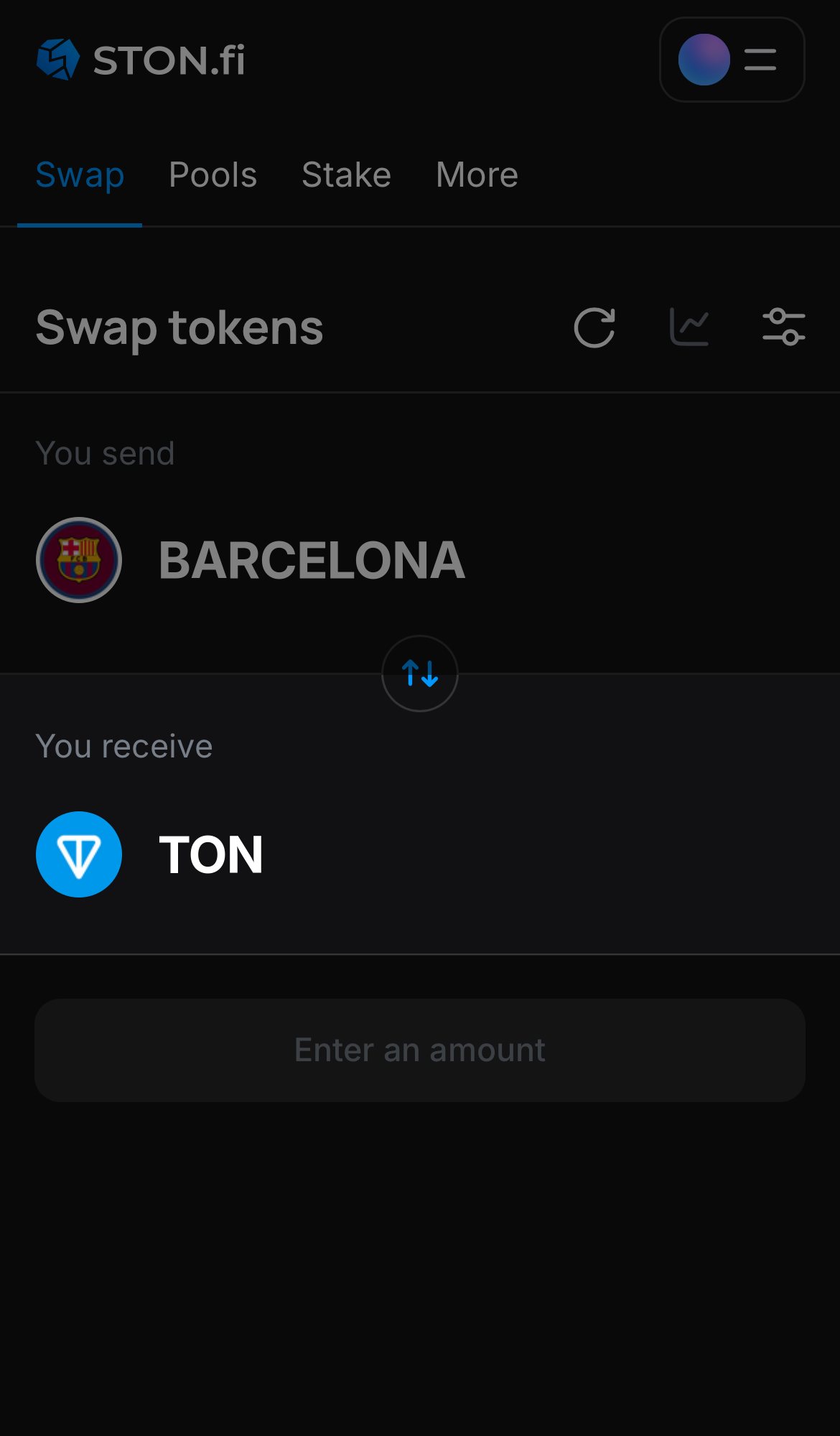 Choose a token in the ‘You receive’ box — for example, TON.