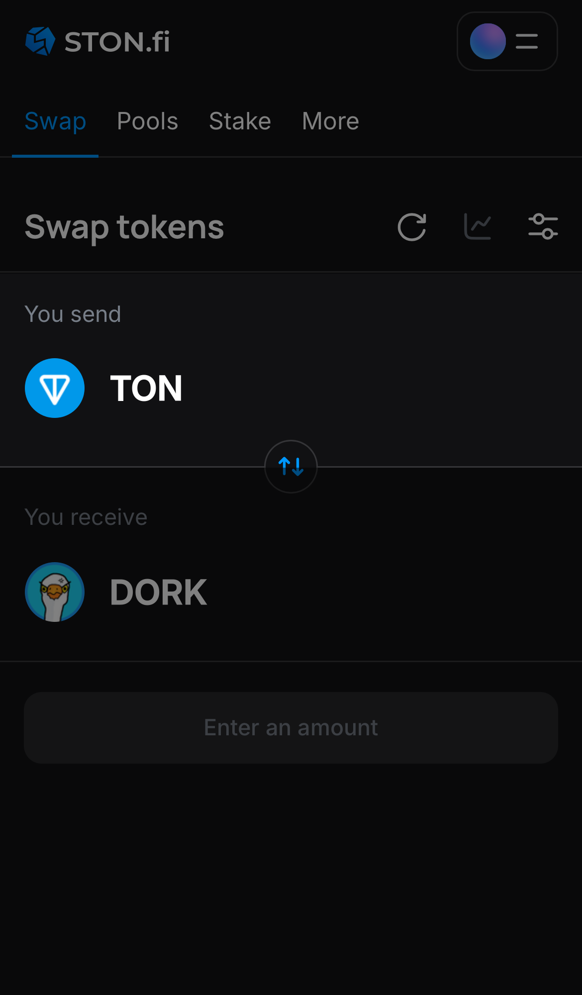 Pilih token pada kotak ‘You send’ — misalnya, TON.
