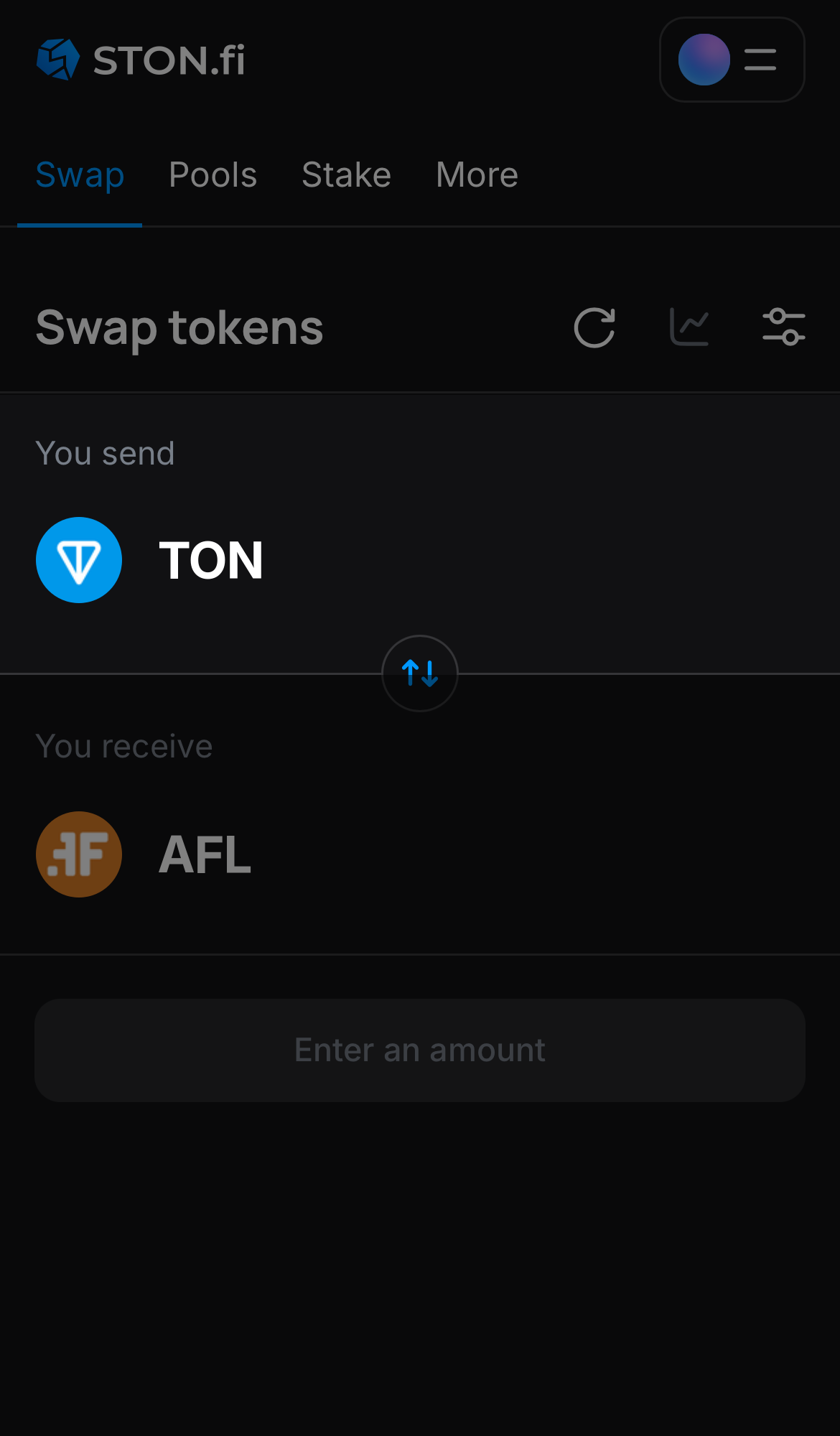 Selecione um token na caixa ‘You send’ — por exemplo, TON.