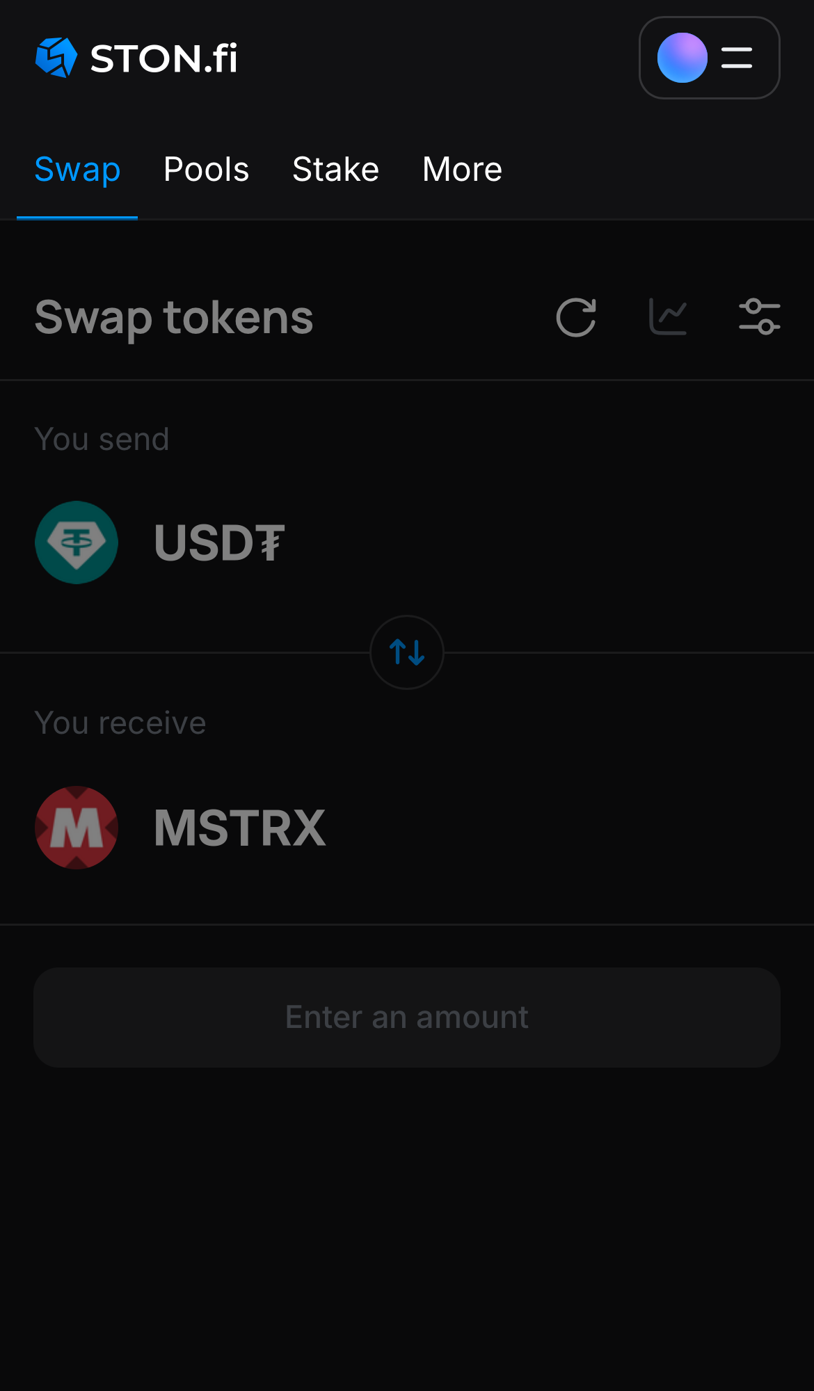 Откройте STON.fi и перейдите на вкладку «Swap».