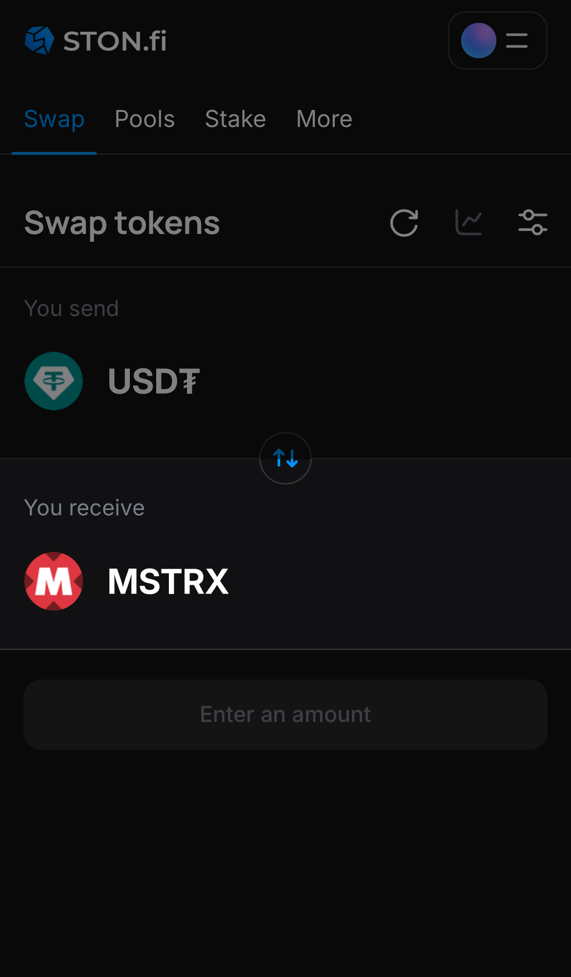 Выберите MSTRx в поле «You receive».