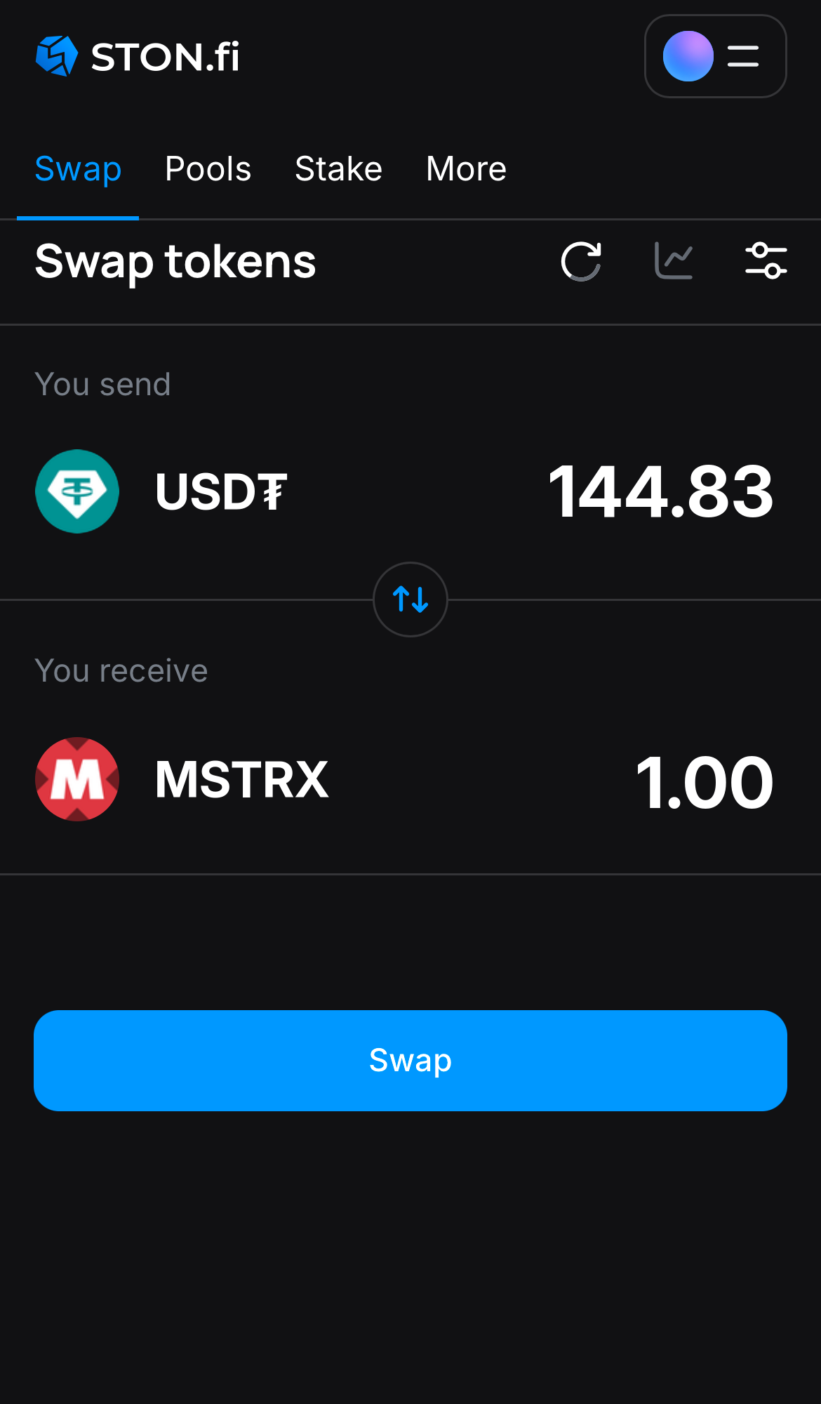 Введите количество токенов, которые вы хотите продать или купить. Алгоритм сделает все необходимые расчеты.