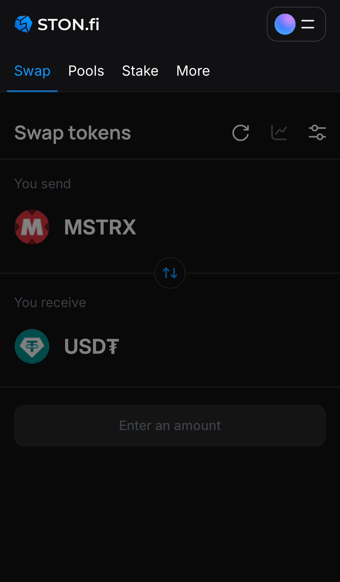 Откройте STON.fi и перейдите на вкладку «Swap».