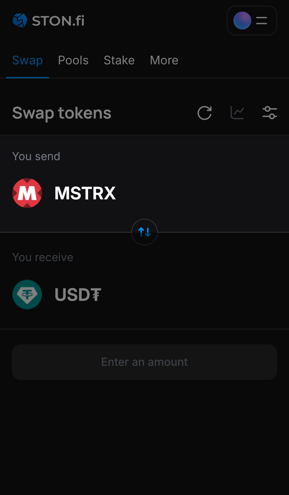 Выберете токен MSTRx в поле «You send».