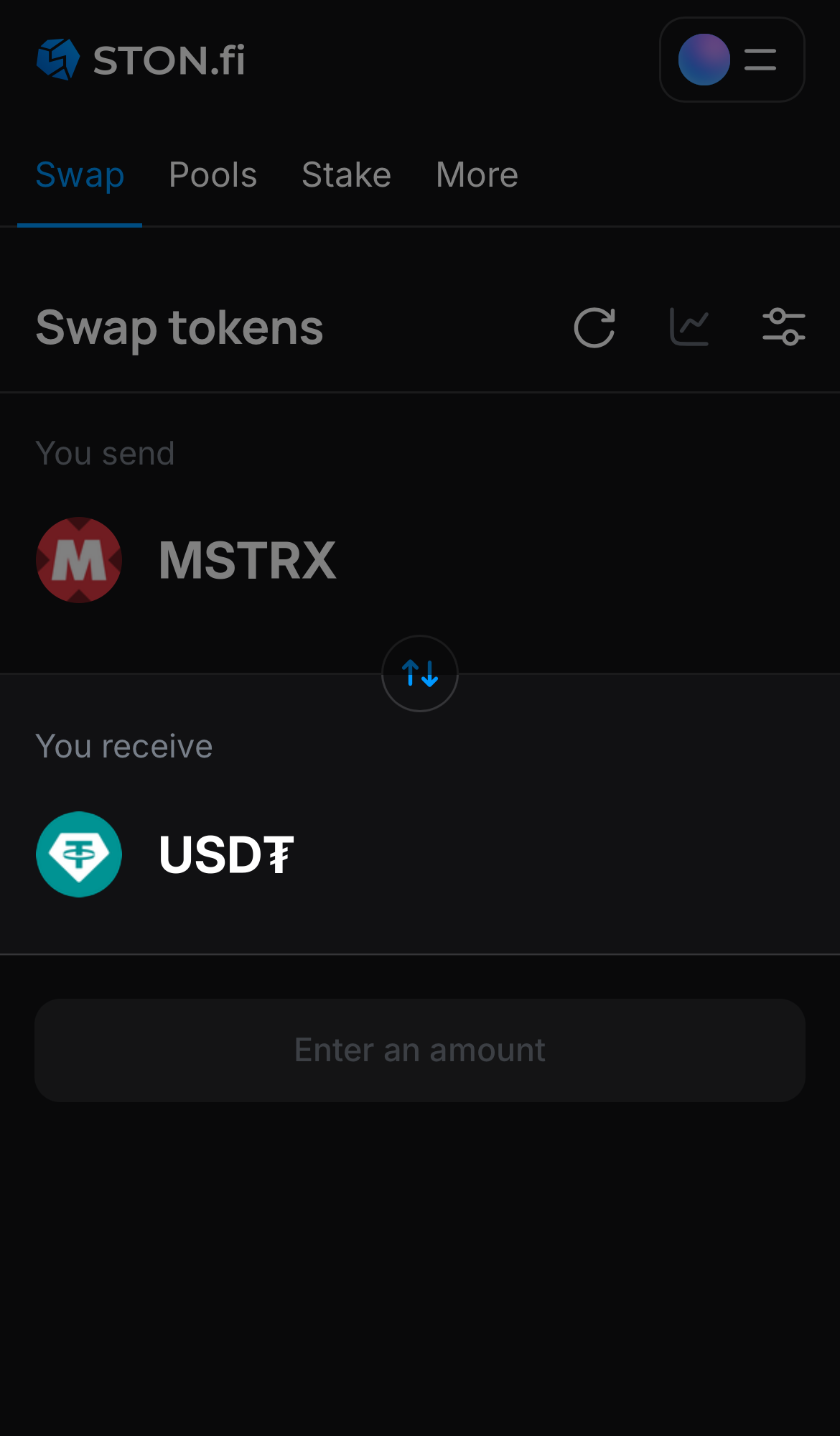 Выберите токен в поле «You receive» — например, USD₮.