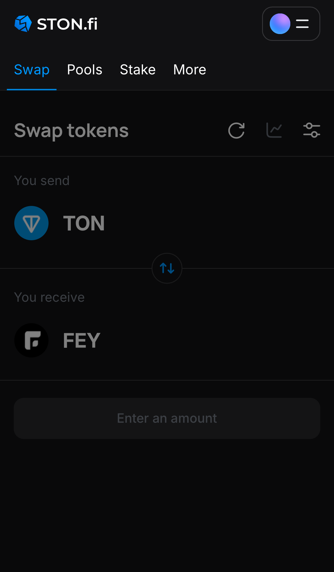 Abre la aplicación STON.fi y dirígete a la pestaña ‘Swap‘.
