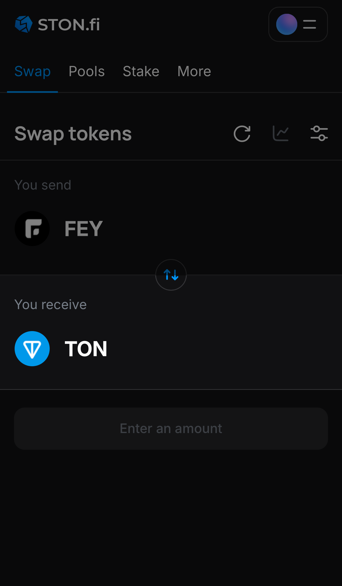 Elige un token en la casilla ‘You receive’ — por ejemplo, TON.