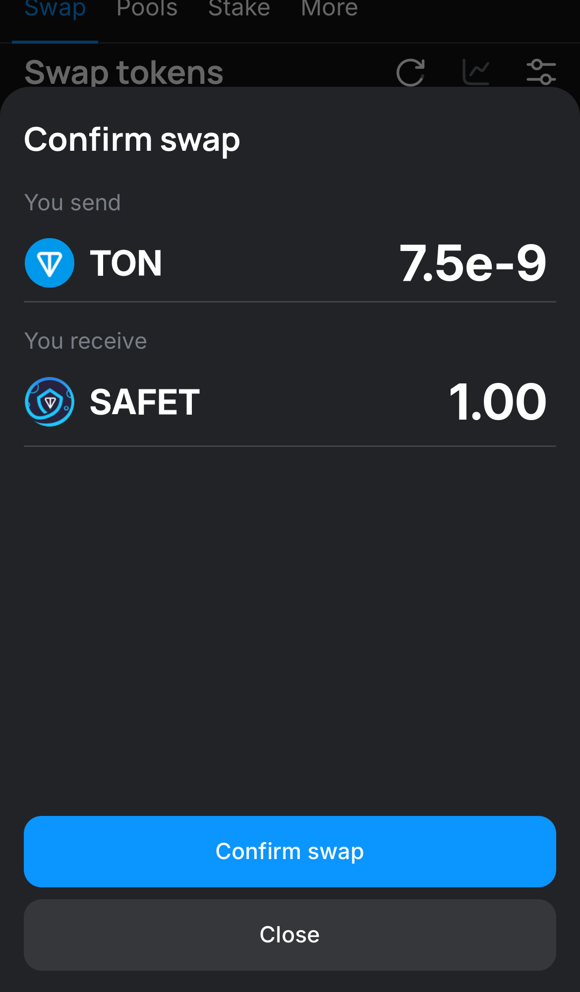 Clique em ‘Swap‘, confira os detalhes e confirme a transação clicando no botão ‘Confirm swap‘.