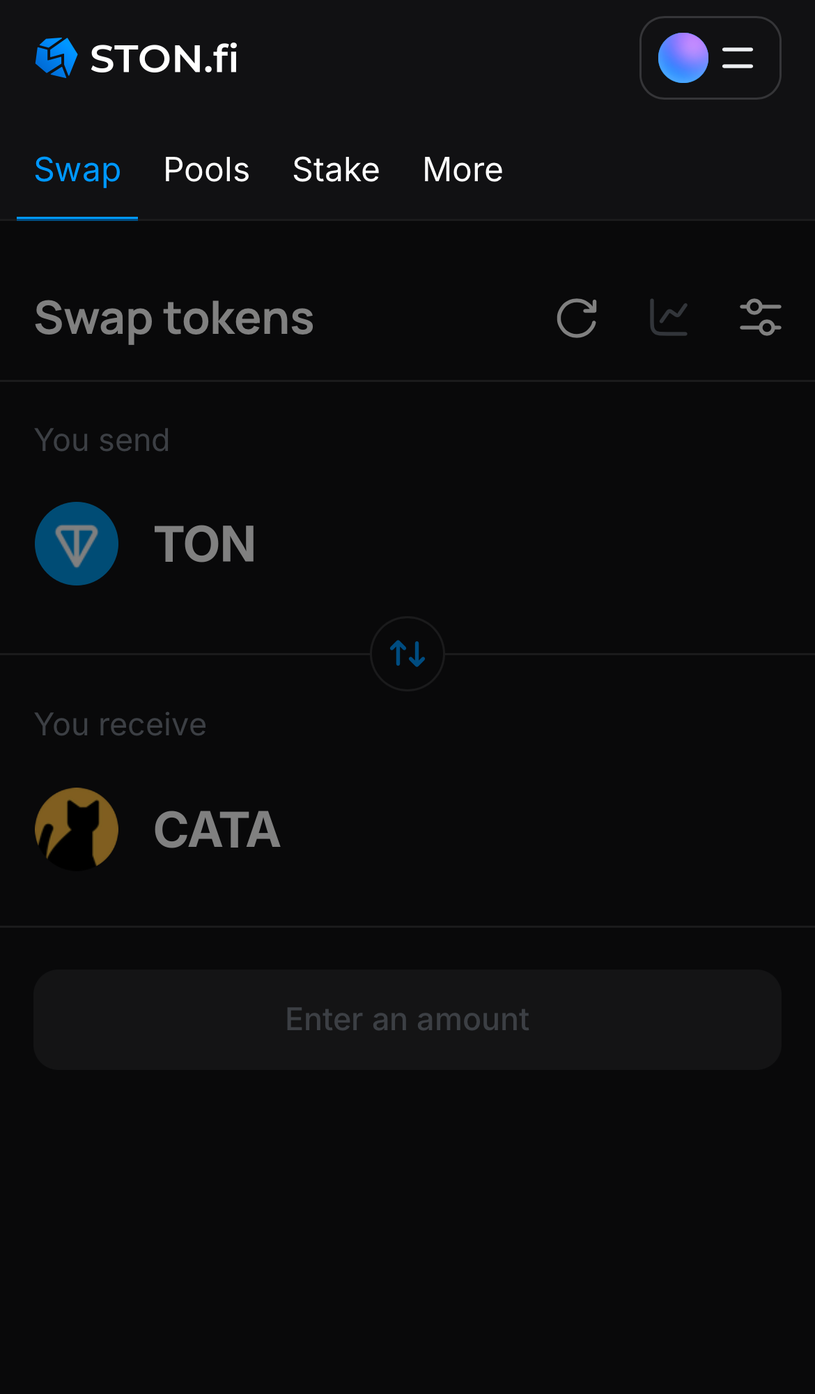 Mở ứng dụng STON.fi và chuyển đến tab ‘Swap‘.