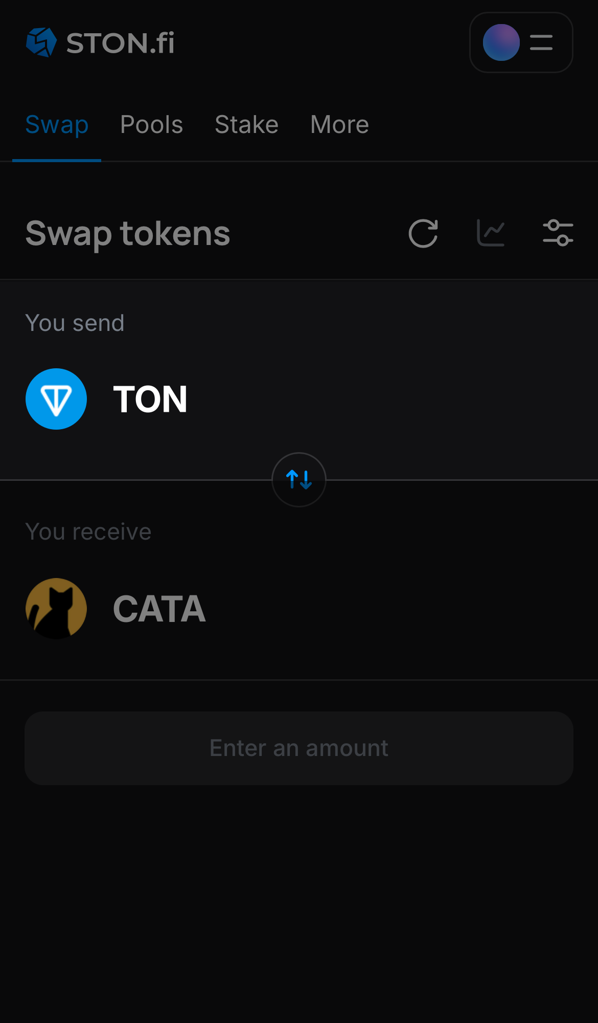 Chọn một token trong ô ‘You send’ — ví dụ, TON.