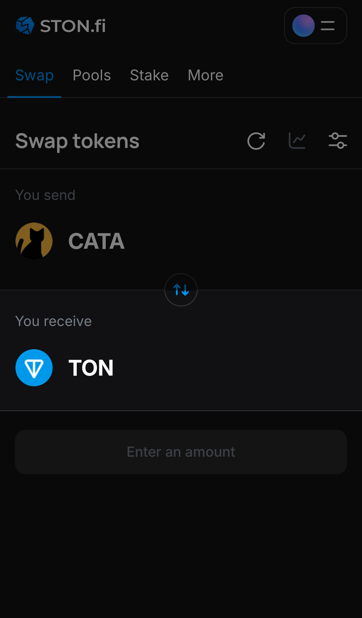 Chọn một token trong ô ‘You receive’ — ví dụ, TON.