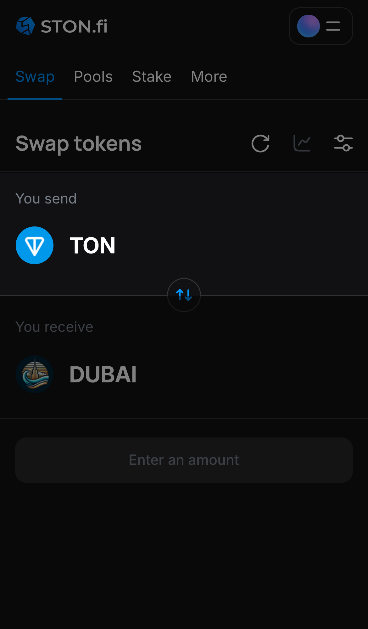 Selecione um token na caixa ‘You send’ — por exemplo, TON.