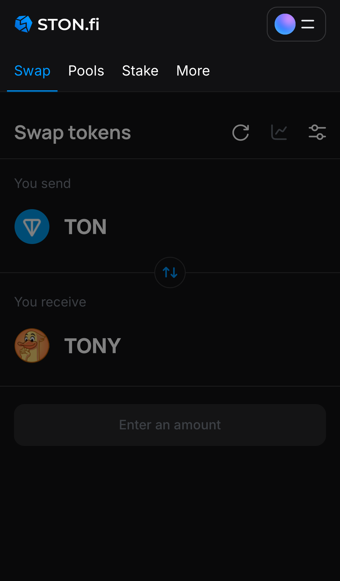 Ouvrez l’ application STON.fi et allez sur l’onglet ‘Swap‘.