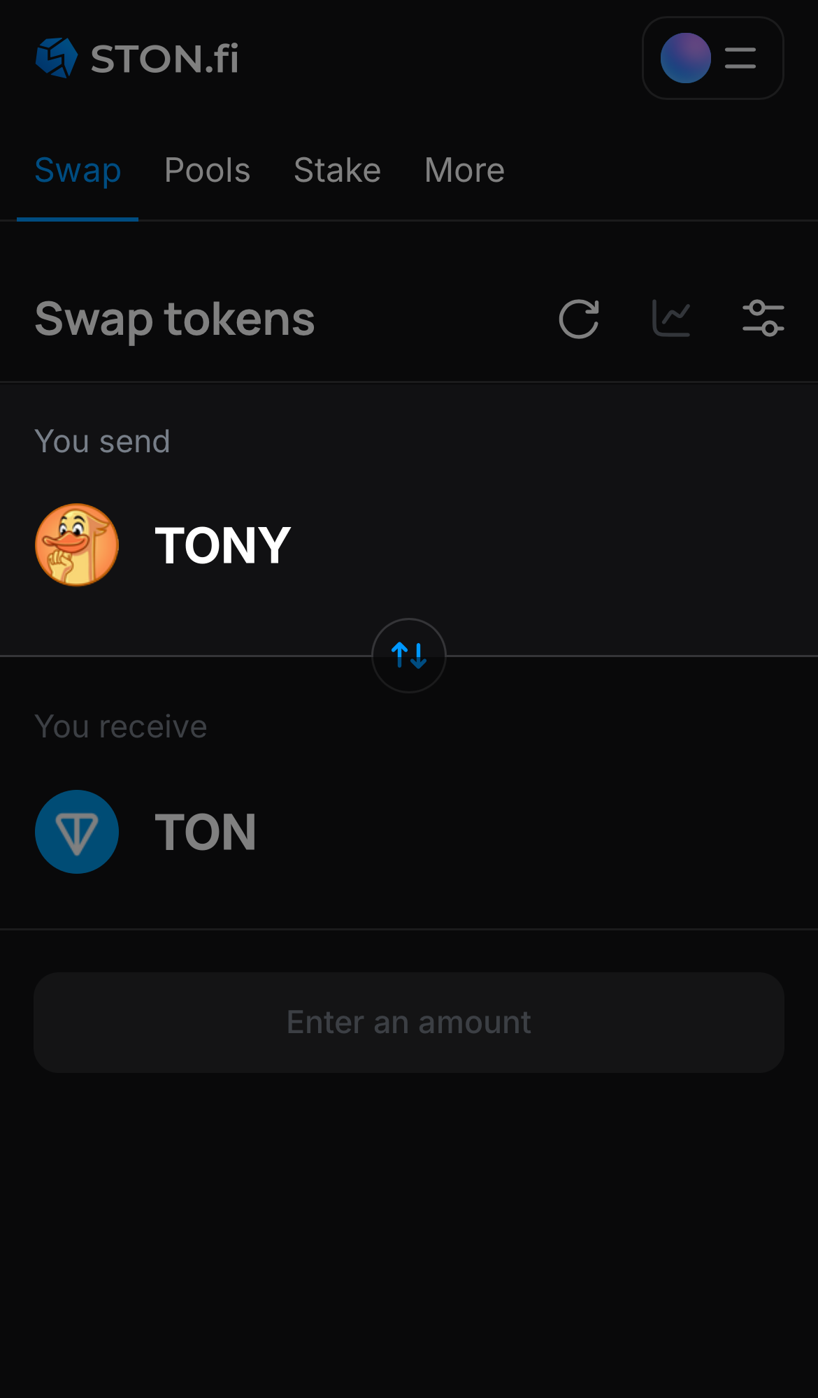 Choisissez TONY dans la case ‘You send‘.