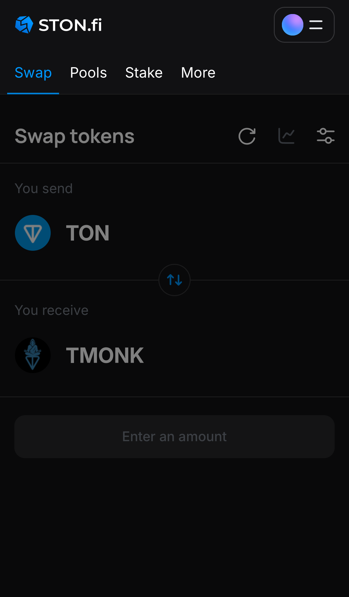 برنامه STON.fi را باز کنید و به زبانه ‘Swap‘ بروید.