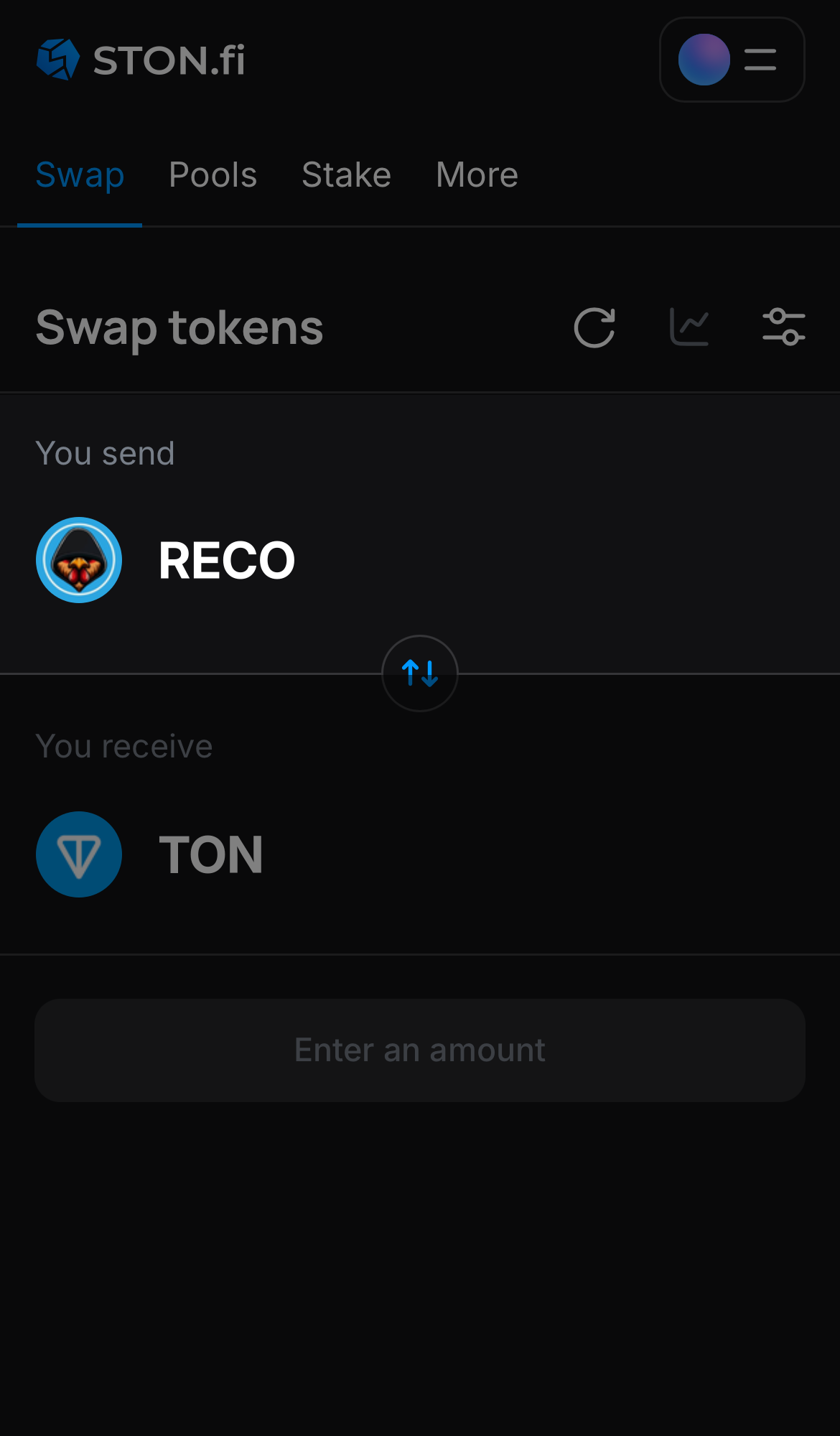 Selecione RECO na caixa ‘You send‘.