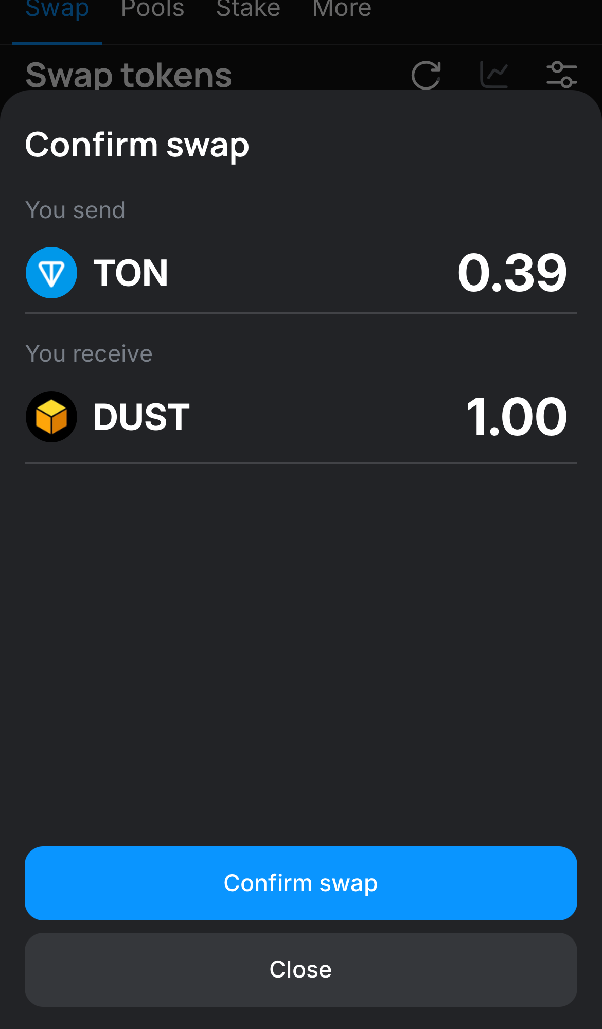 Klik ‘Swap‘, periksa kembali detailnya, dan konfirmasi transaksi dengan mengklik tombol ‘Confirm swap‘.