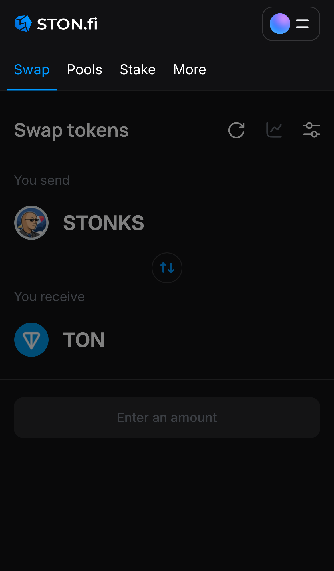 Abra o aplicativo STON.fi e vá até a aba ‘Swap‘.