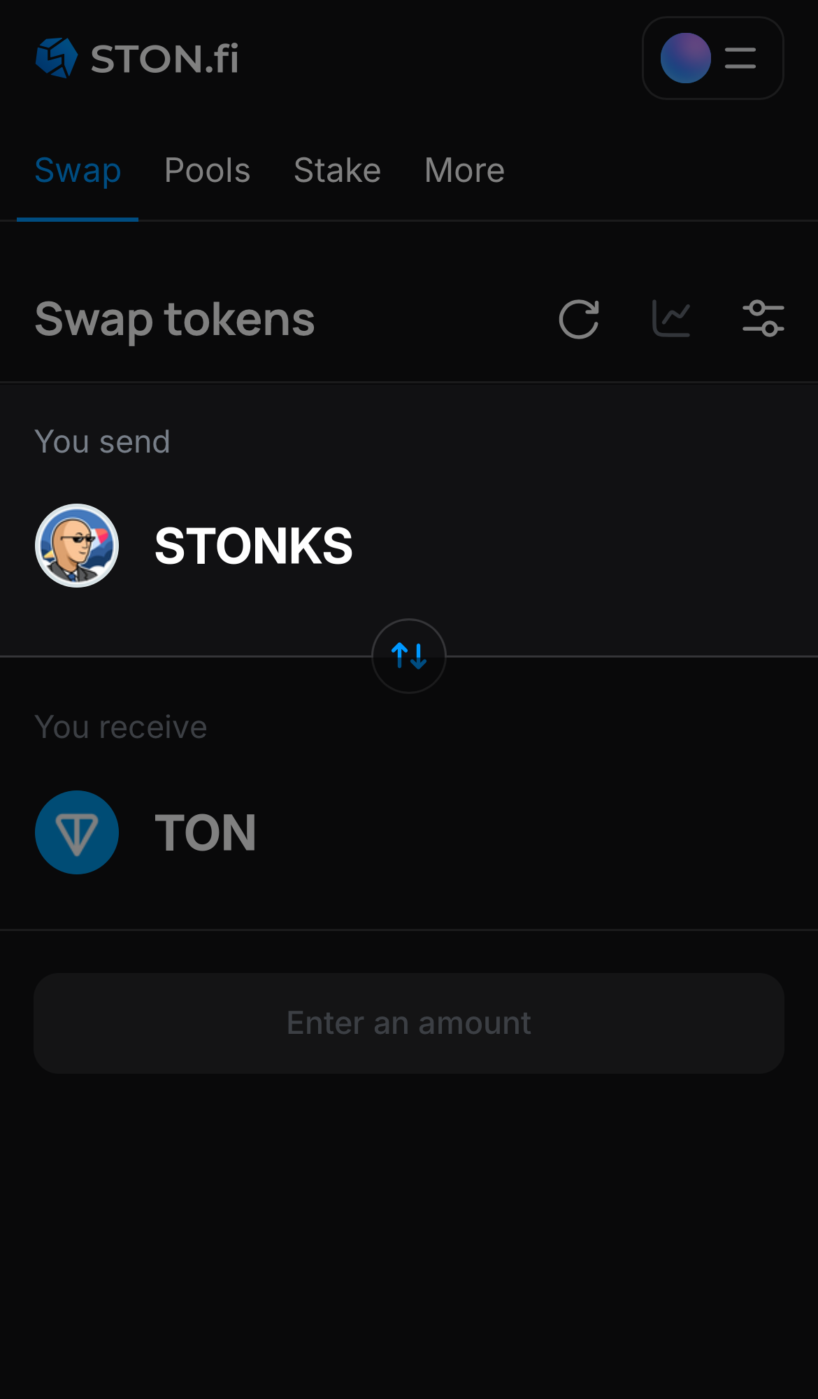 Selecione sTONks na caixa ‘You send‘.