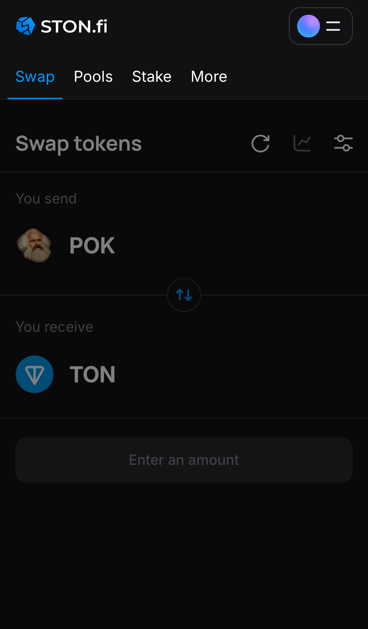 افتح تطبيق STON.fi واذهب إلى تبويب "Swap".