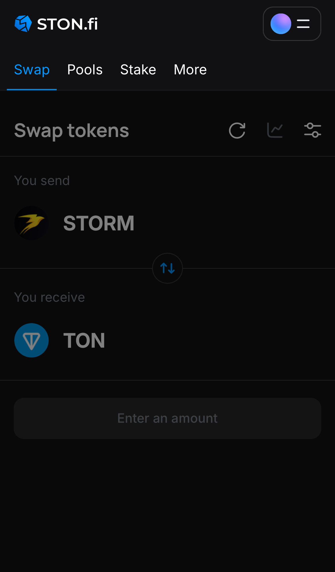 Mở ứng dụng STON.fi và chuyển đến tab ‘Swap‘.