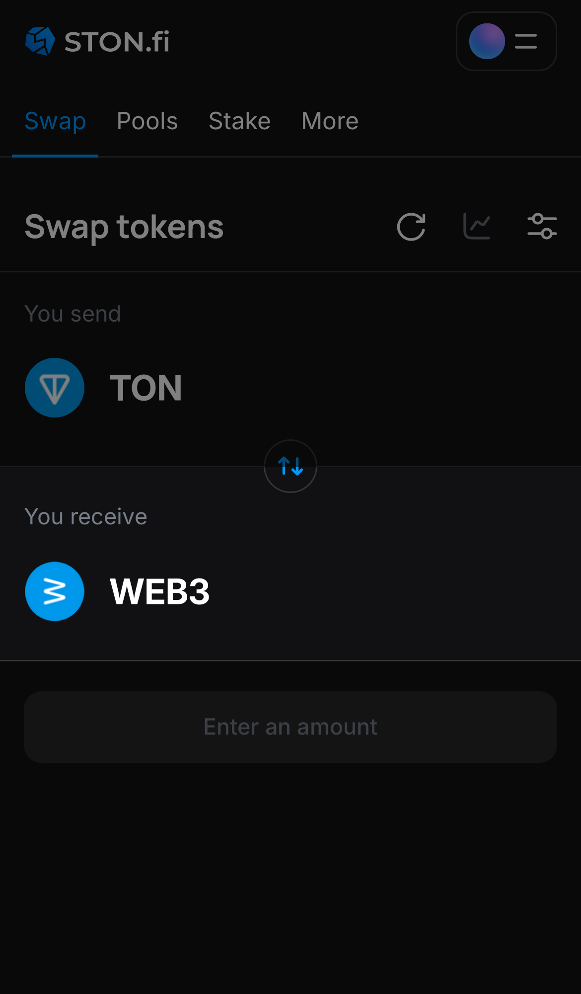 Selecione WEB3 na caixa ‘You receive‘.