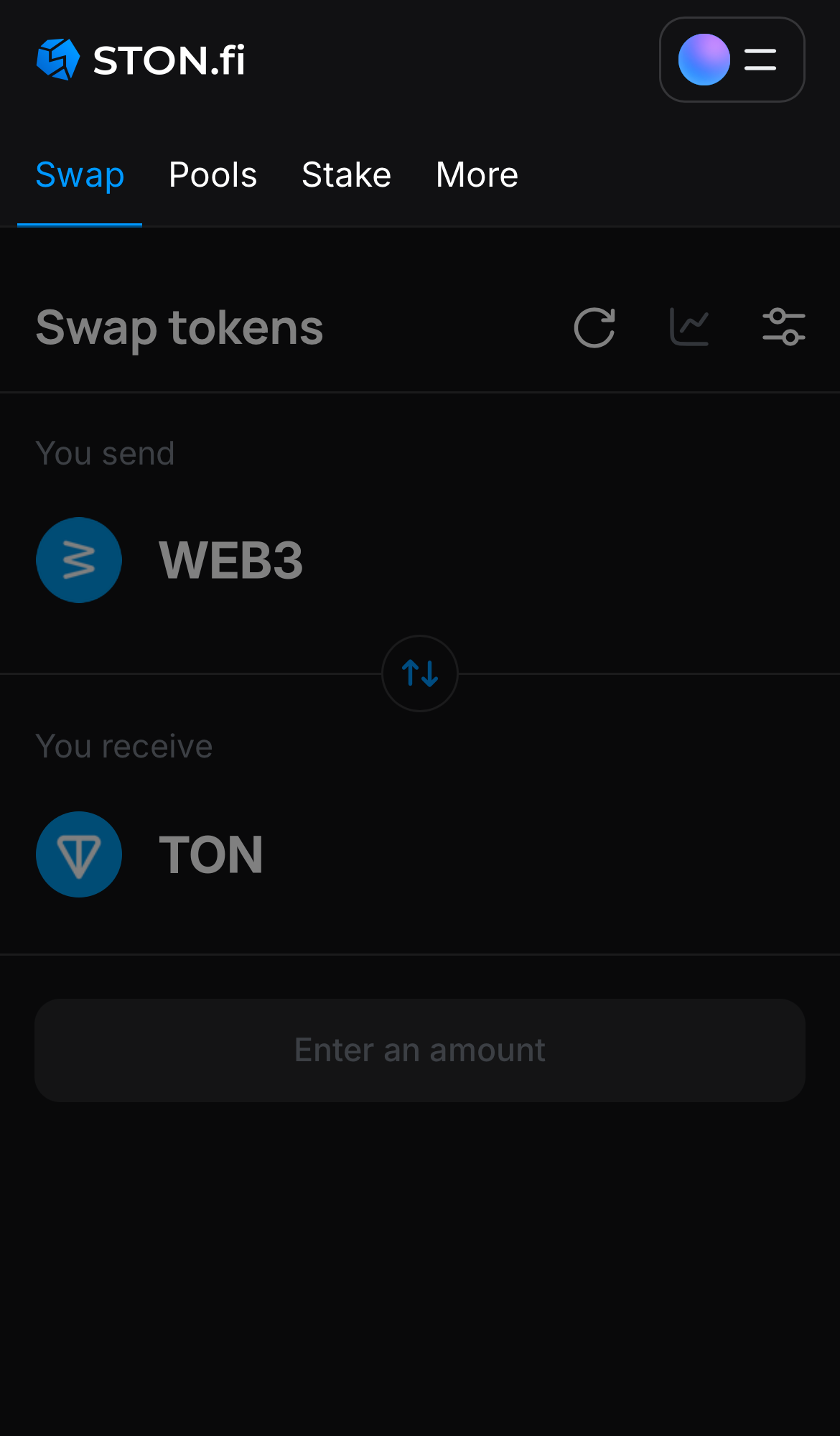 Abra o aplicativo STON.fi e vá até a aba ‘Swap‘.