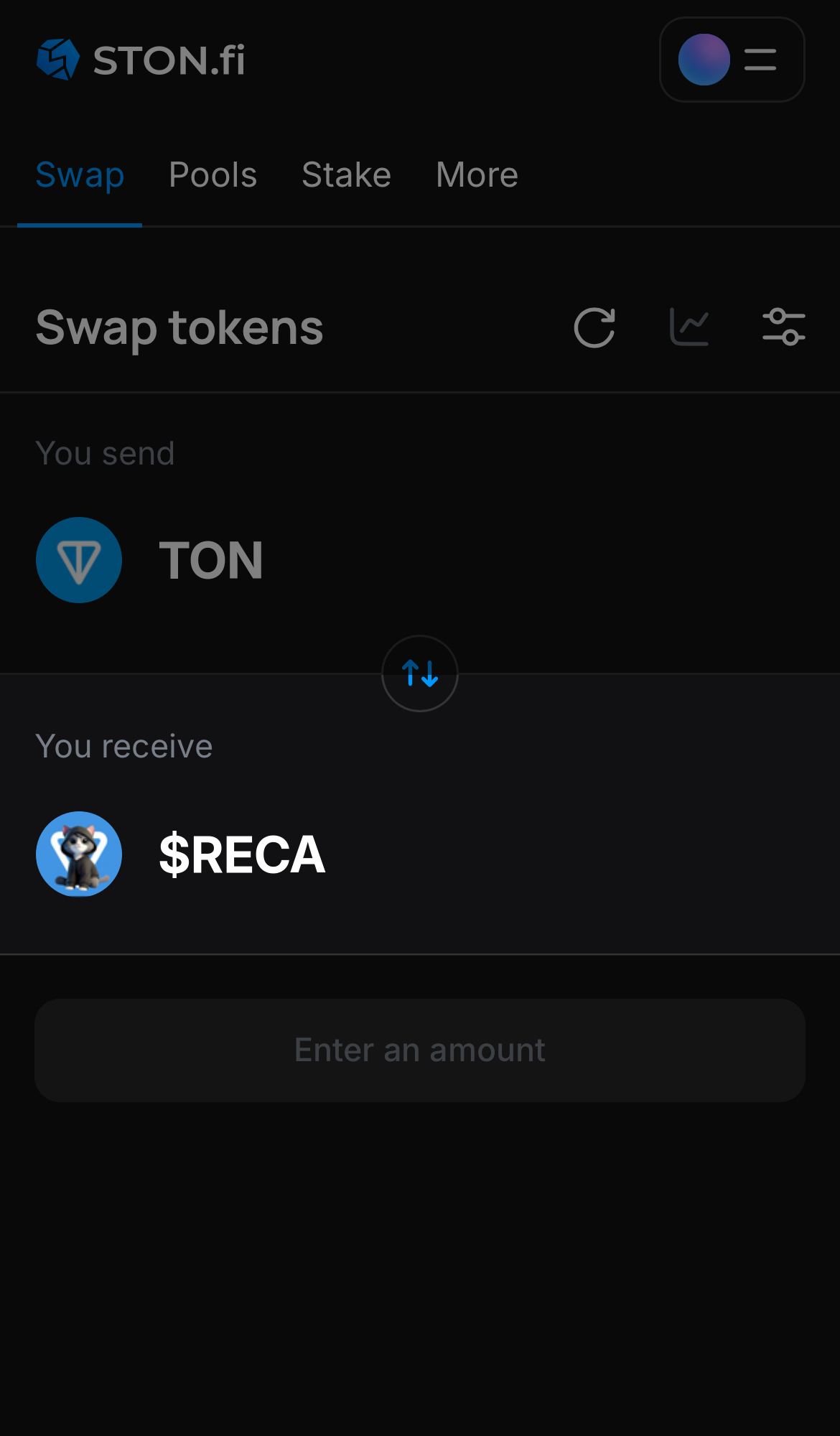 Selecione $RECA na caixa ‘You receive‘.